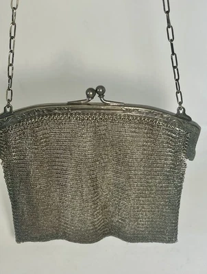Antique German Silver Art Nouveau Mesh Evening Purse  Chain Mail Victorian - Image 1 of 4