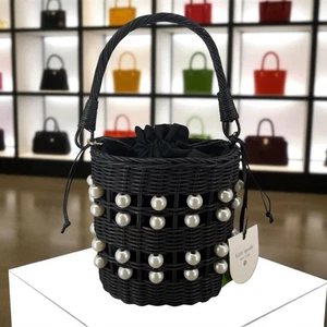 Kate Spade NY x Target Pearl Embellished Black Woven Basket Bucket Bag Purse - Picture 1 of 12