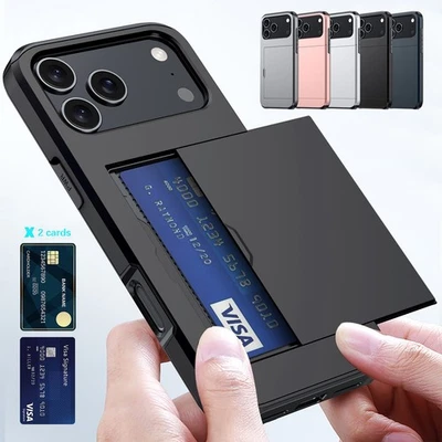 For iPhone 17 16 15 14 Pro Max 13 12 11 Shockproof Wallet Card Holder Case Cover - Image 1 of 4