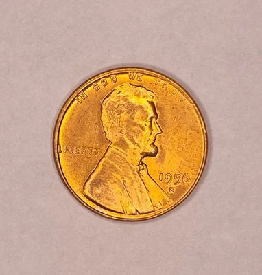 1956 D Lincoln Wheat Cent Doubled Die Error Uncirculated Red Penny Strong Luster - Image 1 of 2