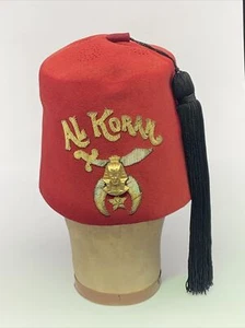 Vintage AL Koran Fez Hat Cap Mason Shiners Mahogany Black Tassel - Picture 1 of 10