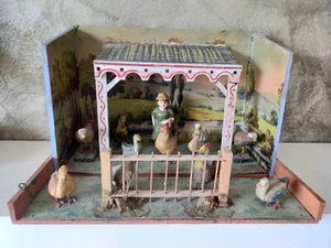 Ancien Diorama Poulailler Figures En Pâte De Bois S. XIX Allemagne - Bild 1 von 12