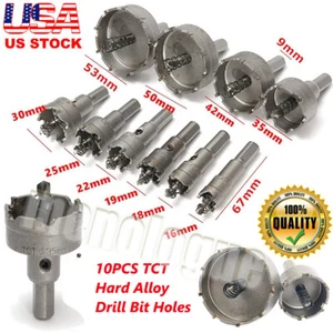 10PC Carbide Tip TCT Hole Saw Cutter Drill Bit Set For Steel Metal Alloy 16-53mm - Picture 1 of 25