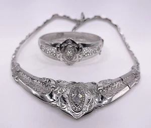 Sterling Silber breite CZ filigran Halskette & Armband Set - Bild 1 von 12