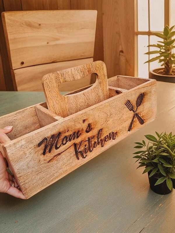 Mesa organizadora de madera hecha a mano cuchara y tenedor soporte para cubiertos comedor decorativo Foto 1 de 4