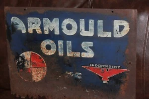 SELTEN 1920er ARMOULD UNABHÄNGIG COAST TO COAST MOTORÖL BEMALT BLECHSCHILD GAS - Bild 1 von 9