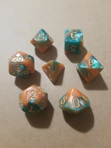 Polyhedral Gaming 7Pc Dice Set Green/Orange; DnD, Roleplaying, FREE SHIPPING - Picture 1 of 2