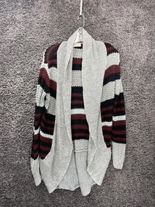 Bobbie Brooks Cardigan Sweater Women's Large Gray Black Wine Striped Open Front - Picture 1 of 10