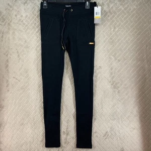Calvin Klein Performance Womens Small Pants Black Skinny Ankle Rib Knit Low Rise - Picture 1 of 13