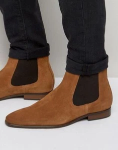 Handmade Men’s Genuine Suede Leather Brown Formal Chelsea Boots For Men - Picture 1 of 3