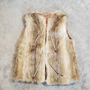 Vtg Faux Fur Vest Cheyenne Tie Closures Womans One Size Hipster Tan By Hillmoor - Picture 1 of 6