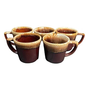 5 Vintage McCoy Pottery Brown Drip Coffee Cups Mugs D Handle Made in USA - Picture 1 of 7