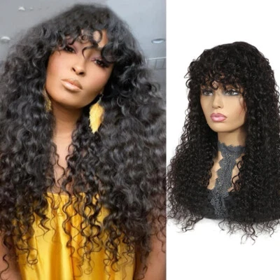 Pelucas rizadas largas de onda profunda con flequillo para mujer moda fiesta uso diario natural Foto 1 de 4