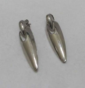 Sleek Modernist Vtg 1-5/8” Silver Tone Dangle “Cosmos Pod” Post Pierced Earrings - Picture 1 of 12