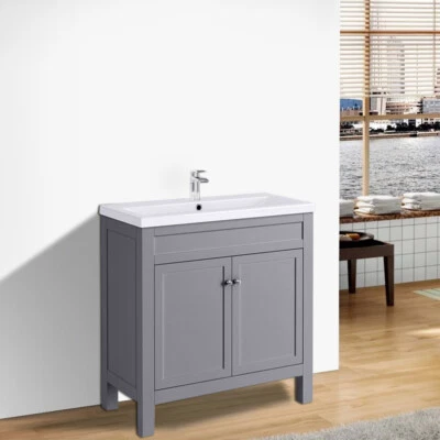 KBSTAR Traditional Bathroom Vanity Unit Furniture Basin Sink Storage Cabinet Grey 800mm