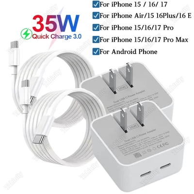 For iPhone Air 15 16 17 Pro Samsung 35W USB-C Fast Charger Block PD Type-C Cable - Image 1 of 4