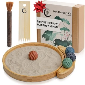 Japanese Zen Garden Kit for Desk – 12” Bamboo Sand Garden Zen Décor | Meditat... - Picture 1 of 7