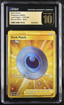 BLACK LABEL CGC 10 PRISTINE Dark Patch 216/196 Lost Origin SR Holo Pokémon POP 3 - Image 1 of 3