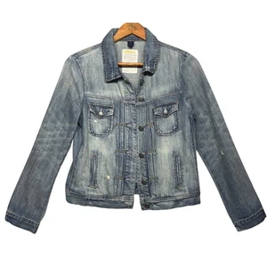J Crew Denim Button Up Casual Distressed Blue Jean Jacket Women Small - Picture 1 of 8