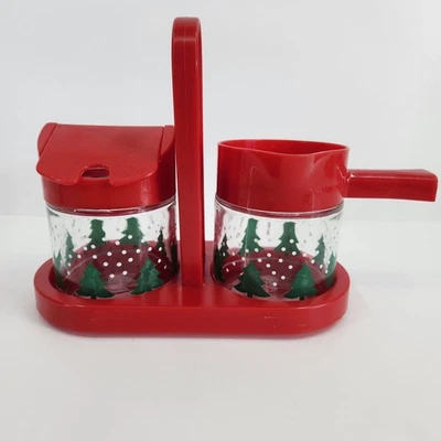 Vintage Gemco Christmas Tree Holiday Sugar & Creamer Set w/ Caddy EUC - Image 1 of 4