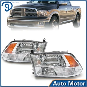 For Dodge Ram 1500 2500 3500 2009-2018 LH+RH Headlights Headlamps Clear Chrome - Imagen 1 de 12