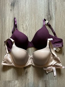 Lote De 2 Sujetadores Victoria Secret Ligeramente Forrados Demi Talla 36D Rosa Desnudo/Marate VS - Imagen 1 de 12