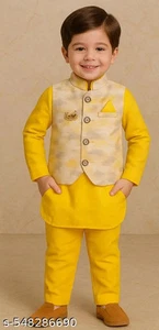 kids trendy kurta pajama with waistcoat set for raksha bandhan festival & diwali - Picture 1 of 6