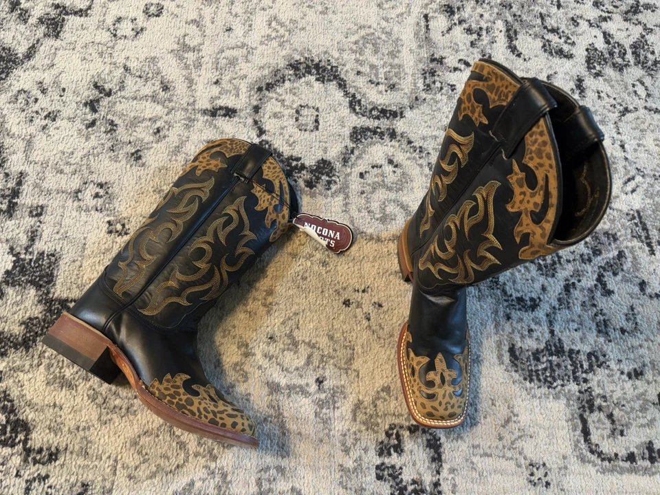 Botas vaqueras de cuero de becerro con estampado de leopardo Nocona para mujer talla 7 B Foto 1 de 4