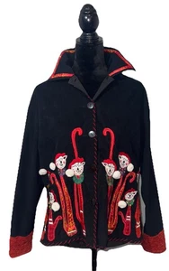 Vintage Christmas Life Style Gr. S schwarz Cord Kitty Katze Applikation Shacket - Bild 1 von 11