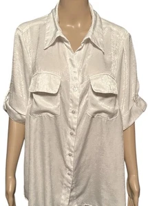 Kim Rogers Blouse Size 2X White Rolland Sleeves Button Down V-Neck Casual - Picture 1 of 5