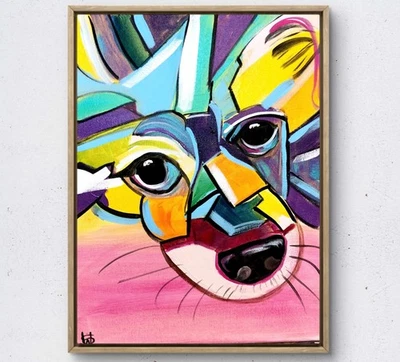 Pintura Original Perro 14X11 Lienzo Acrílico Abstracto Mosaico Diseño Hogar Arte Foto 1 de 4