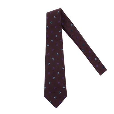 Kiton 全新无标签 100% 真丝领带勃艮第/黑色带蓝色/紫色方形 — 第 1/4 张图片