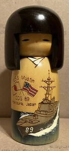 Vintage USS Mustin Commemorative Japanese Kokeshi by Woody Craft Rare - Picture 1 of 7