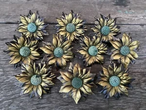 Vintage (10) Gold Metal Flower Curtain Tie Back Holders Push Pin Drapery Tacks - Picture 1 of 9