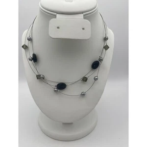 Collana Mia Sophia 3 Fili16" Nero Grigio Perline Argento - Foto 1 di 8