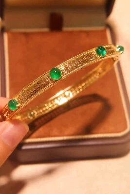 Brazalete amarillo sólido de lujo esmeralda natural 3,45 quilates 18 k Foto 1 de 4