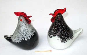 Rikaro 2x. Hand Blown GLass Roosters Chickens Birds Figurines Ornaments Ea.11CmT - Picture 1 of 18
