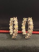 Pave 1.68 TCW Round Brilliant Cut Diamonds Eternity Hoop Earrings In 18K Gold