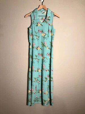 VTG 90s Old Navy Blue Floral Print Hawaiian Tropic Sleeveless Maxi Dress Size 2 - Image 1 of 4