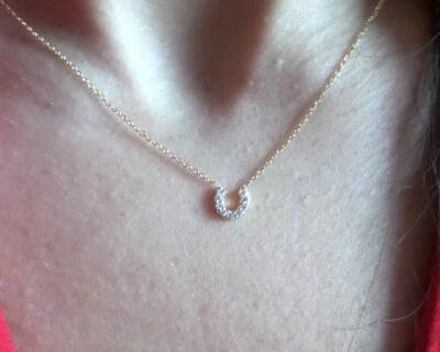 diamond horseshoe necklace 14k solid gold natural diamonds si1 clarity g color - Image 1 of 4