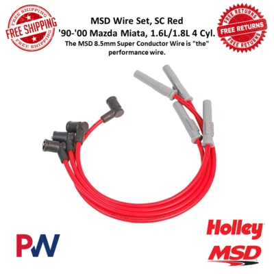Juego de cables de bujía súper conductor MSD 8,5 mm para Mazda Miata 1,6 L 1,8 L 4 cilindros Foto 1 de 4
