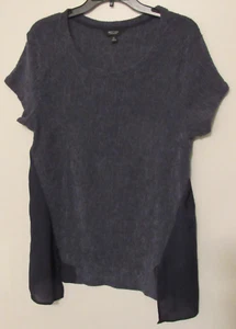 Top para mujer Simply Vera Vera Wang XL azul/negro paneles laterales transparentes manga corta - Imagen 1 de 7
