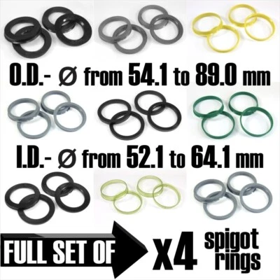 Set of 4 Spigot Rings Wheel Hub Centre Rings size to choice diameter Ø OD-ID mm - Image 1 of 3