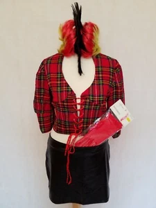 PUNK ROCKER TARTAN PUNK CHICK 80s ANARCHIST MOHICAN LADIES FANCY DRESS 4 PC S 🧷 - Picture 1 of 12
