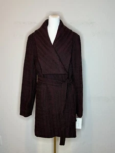 Fleurette Women’s Jacket Coat Tie Textured Plum Purple Sz 14 NWT - Picture 1 of 9