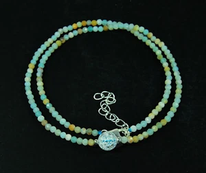 Amazonite Necklace 925 Silver Facetted Ø0 1/8in With Bergkristall-Perle -539 - Picture 1 of 6
