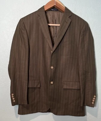 Polo Ralph Lauren Corneliani Linen Wool 3/2 Roll Green Striped Blazer Jacket - Image 1 of 4