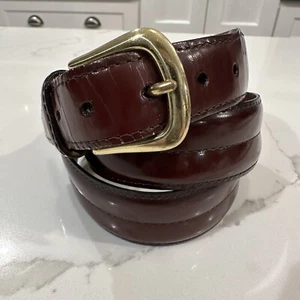 Roundtree & Yorke Burgundy Red Burnished Leather Brass Buckle Dress Belt Sz 38 - Picture 1 of 11