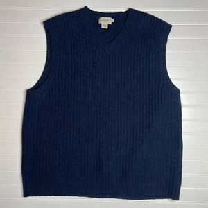 J Crew Sweater Vest Men’s XL Navy 100% Wool Ribbed Knit V Neck Preppy Academia - Picture 1 of 5