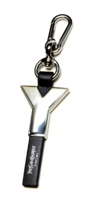 Yves Saint Laurent YSL Y Llavero Llavero Cartera Dije Plata/Negro Imitación Cuero Foto 1 de 4